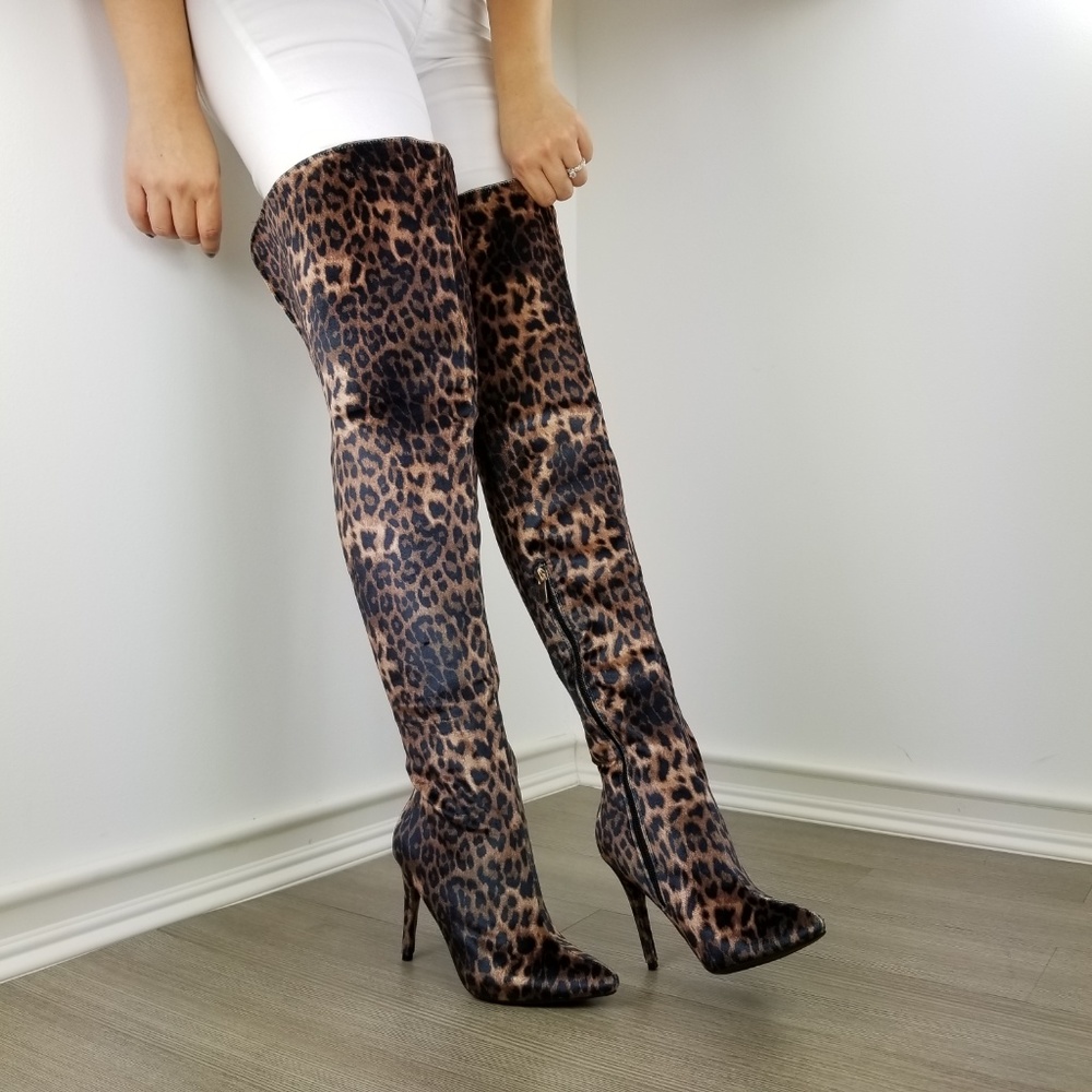 Leopard Print Thigh High Heel Boots - Picture 7 of 8